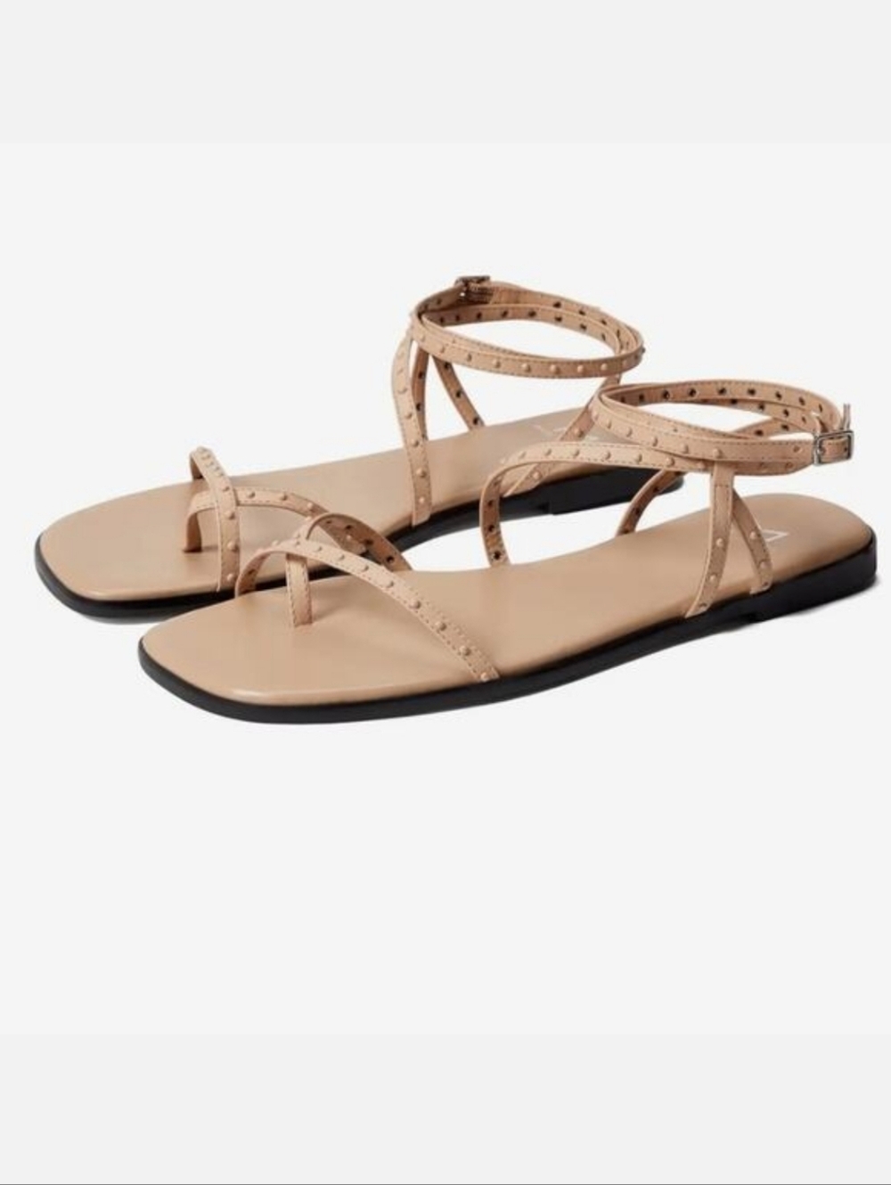 MARC FISHER NWT Nalica Leather Studded Strappy Wrap Square Toe Sandal